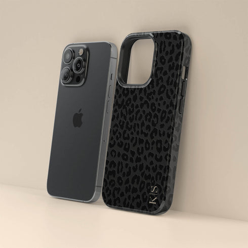 Black Leopard Custom Initials iPhone Case - Vertical